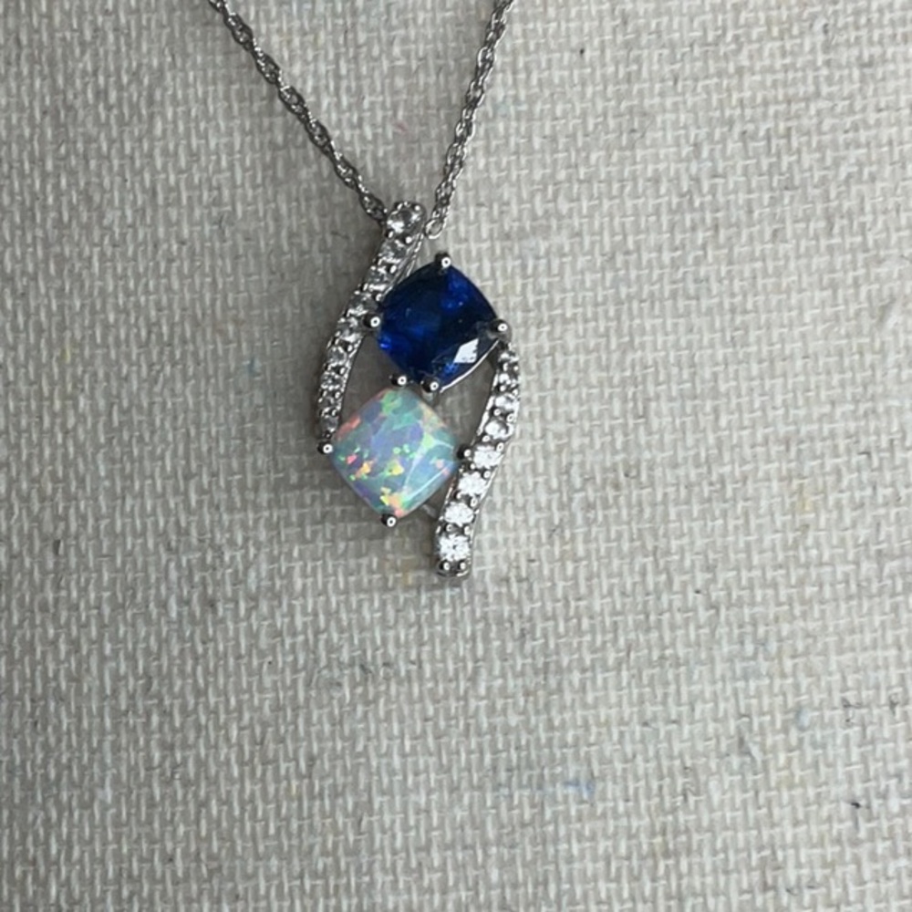 Synthetic Blue Sapphire and Opal Necklace